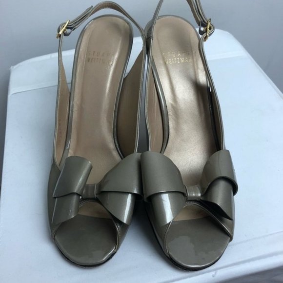 Stuart Weitzman Y2K Patent Leather Sling Back Bow Heels 7.5 - Picture 2 of 5